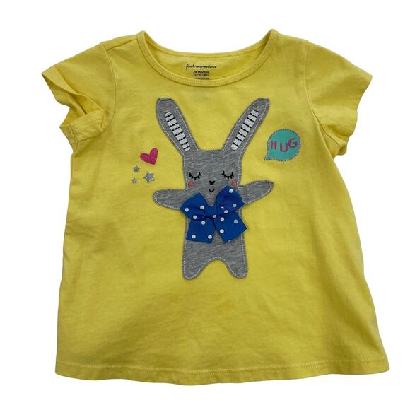 First Impressions Short Sleeve Yellow T Shirt Bunny Bow Applique Girls 24 Months - Picture 1 of 3